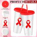 Tioncy 12 Pcs Cancer Awareness HIV/AIDS Red Ribbon Plastic Tumblers with Lids and Straws Inspirational Tumblers Cancer Awareness Gifts for Women Men Survivor Fighter Favors