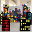 4 Pcs Hero Large Stand Party Decorations Set with Sturdy Bases Skyscraper Big Yard Sign for Hero Theme Birthday Party Backdrop City Skyline Buildings Photo Booth Props Supplies