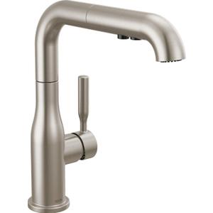 Delta Almari Brushed Nickel Kitchen Faucet with Pull-Out Sprayer, Modern Single Hole Kitchen Sink Faucet, Single Handle, Stainless 16943-SS-DST