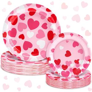 40Pcs Valentine's Day Paper Plates Heart Party Plates Disposable Dinner Dessert Plate for Holiday Wedding Anniversary Birthday Party Supplies