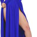 SILUI Women's 2025 Fall Western Dress Sexy Double High Slit Deep V Neck Plus Size Long Sleeve Maxi Club Party Dresses (Royal Blue), M