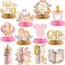 Pickmesh 12 Pieces Pink Gold Girls Baby Shower Decorations Honeycomb Centerpieces Pink Flower Bottles Balloons Carriages Baby Shower Table Decorations Table Topper for Gender Reveal Party Supplies