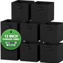 Fabric Storage Cubes for Cube Organizer - 8 Pack Heavy Duty Storage Bins - 13 Inch Cube Storage Bin, Use As A Clothes Storage Box In Closet, Baskets For Shelves or Cubbies Storage bins (Black)