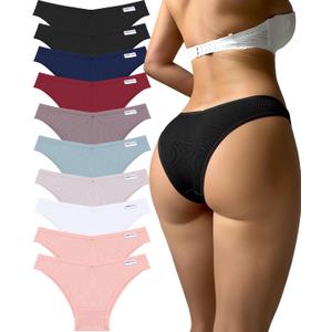 FINETOO 10 Pack Womens Cotton Underwear Sexy Stretch Bikini Panties Low Rise Hipster Ladies Soft V-Waist Cheeky(L)
