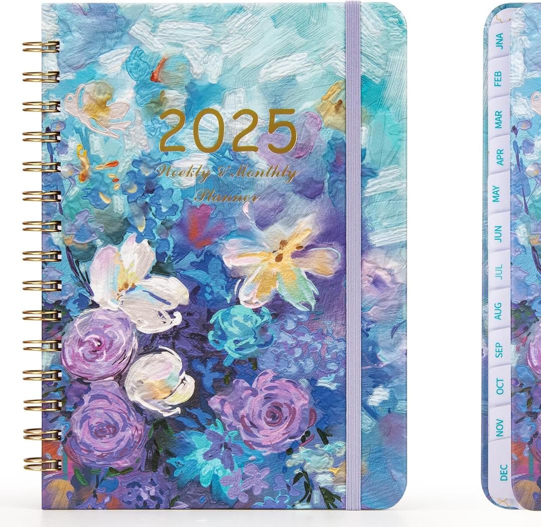 2025 Planner Weekly and Monthly, 8.5" x 6.1" Calendar Planner Daily Jan 2025 - Dec 2025, Flexible Hardcover Notebook with Holidays Monthly Tabs, Oil Painting Flower (Style A)