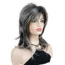 Wiginway Shaggy Layered Wig with Bangs, Shoulder Length Natural Straight Shags Wig, Soft Synthetic Hair, Brown Auburn Black Blonde Silver