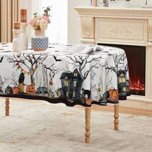 Horaldaily Halloween Tablecloth 6084 Inch Oval, Jack-O-Lantern Pumpkin Cobweb Ghost Dog Washable Table Cover for Party Picnic Dinner Decor