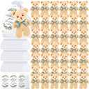 Wettarn 50 Sets Small Tiny Plush Bear Bulk 4.72 Inch Mini Stuffed Animals Small Bear Party Favors with Thank You Tags and Mesh Bags for DIY Keychain Birthday(Brown)