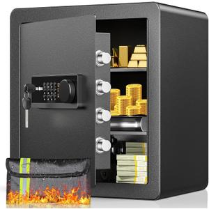 2.0 Cubic Feet Safe Box, Anti-theft Electronic Security Safe with Fireproof Waterproof Bag for Money Valuables Documents, Digital Safety Lock Box for Home Office Hotel, Removable Shelves