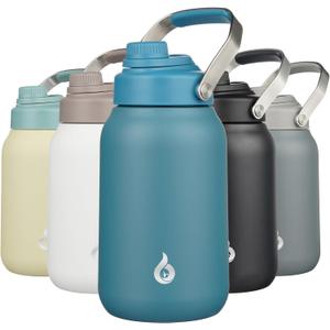 BJPKPK Half Gallon Insulated Water Bottles, 64oz Water Jug with Metal Handle & BPA Free Spout Lid, Dishwasher Safe Flasks, Large Stainless Steel Gym Sport Jugs, Navy Blue