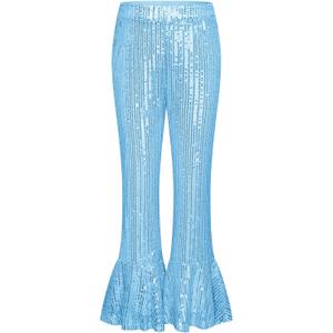 GRACE KARIN Girls Sequin Pants Sparke Trouser Glitter Dance Bell Bottoms (6-7 Years, Light Blue)
