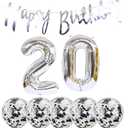 20th Birthday Decoration Happy Banner Balloons 20 Years Old Party Supplies Helium Number Latex Balloon Foil Balloon, Silver