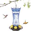 Jealoeur Hummingbird Feeder for Outdoors Hanging, 18 OZ Humming Birds Feeders with 6 Bee Guard Feeding Ports & Built-in Ant Moat, Easy to Clean, Durable Outdoor Garden Decor, Blue