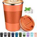 Coffee Travel Mug 12oz Insulated Coffee Mug with Lid Portable Spill-Proof Coffee Mug No Handle Reusable Stainless Steel Cup Keeps Cold and Hot Suitable for Car, Daily, Travel and Gifts (Orange)
