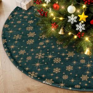 Lanpn Christmas Tree Skirt 30 inch, Velvet Xmas Tree Skirt with Snowflake Winter Christmas Tree Mat for Small Mini Pencil Slim Artificial Trees Winter Home Party Indoor Xmas Decor (Green, 75cm)