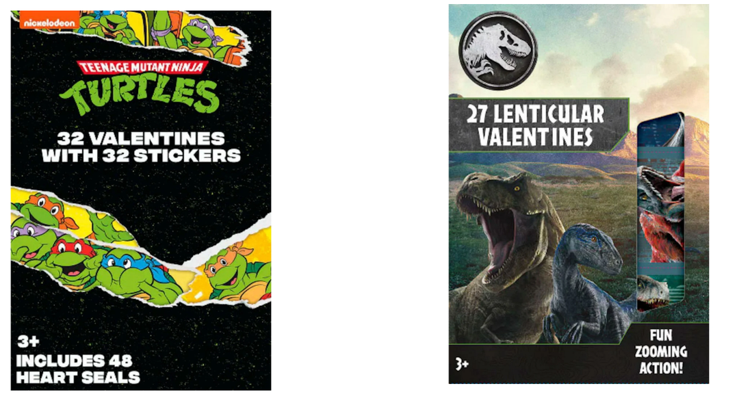 Teenage Mutant Ninja Turtles And Jurassic World Valentines For Kids – Pack Of 3 – Sticker And Lenticular Valentine Cards With Heart Seals And Fun 3D Effects