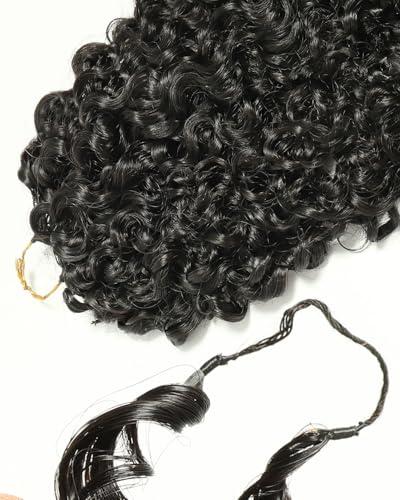 BEEOS Human Crochet Hair Burmese Curly 40g, Pre-Separated Knotless Miracle Knots Crochet Human Hair for Women, Invisible String Natural Black 20 Inch
