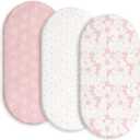 Gllquen Baby Muslin Bassinet Sheets 3 Pack, Breathable Elastic Cozy Fitted Cotton Bassinet Mattress Sheet for Baby Boy Girls, Fit for Hourglass Oval Rectangular Cradle Pad Sheets 33"x17" (Pink)