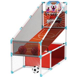 2 in 1 Kids Arcade Basketball Hoop &Soccer Goal,LED Lights Electronic Scoreboard, Adjustable Height Basketball Game Set,Indoor Outdoor Sport Toys Gift Toddlers Boys Girls Ages 3-12 Home Party