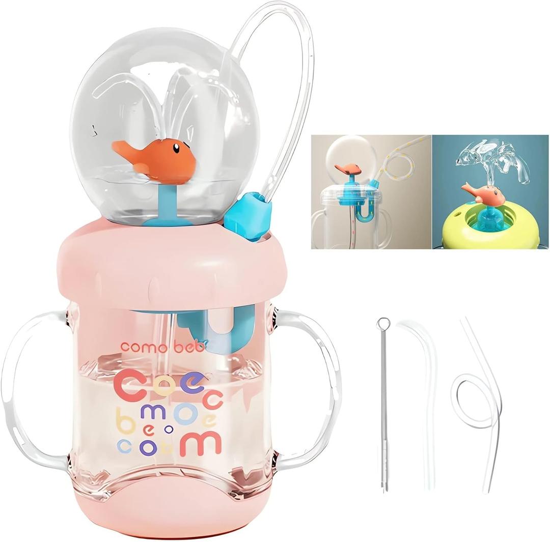 Tictoyo Drinking Cup with Whale Squirt - 2023 New Cute Whale Spray Water Cup, BPA Free Leak Proof Straw Cup Sippy Cups Kids Non Spill Water Bottle Weighted Straw Cups (220ml/Pink)