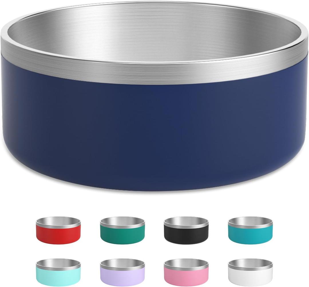 Stainless Steel Dog Bowl, Metal Water and Food Dish for Large Dogs, Insulated Non-Slip Pet Bowl, Easy Clean, 64oz, Blue
