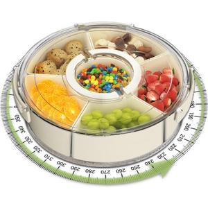 Divided Serving Tray with Lid and Handle, Portable Snackle Box for Veggie, Fruit Snacks Organizer, Clear Snack Spinner Container for Outdoor, Kitchen, Party, Travel