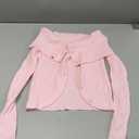 Women's Off Shoulder Button Cardigan Long Sleeve Hem Rib Knit Sweater Pink, Size XS
