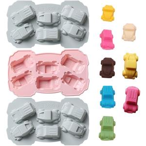 3Pcs Car Silicone Ice Cube Trays Auto Silicone Chocolate Molds Jello Candy Gummy Mold Cake Decorating Tool Crayon Wax Melt Mould (Random Color)