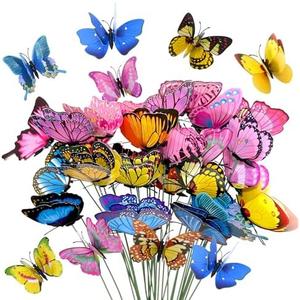 CAMATET 40 Pcs Butterfly Stakes, Decorative Garden Stakes, 3D Colorful Double Wings with Bendable Stick, Artificial Butterflies for Flower Bouquet Crafts, Plant Stake for Patio Yard Pot, Party Decor