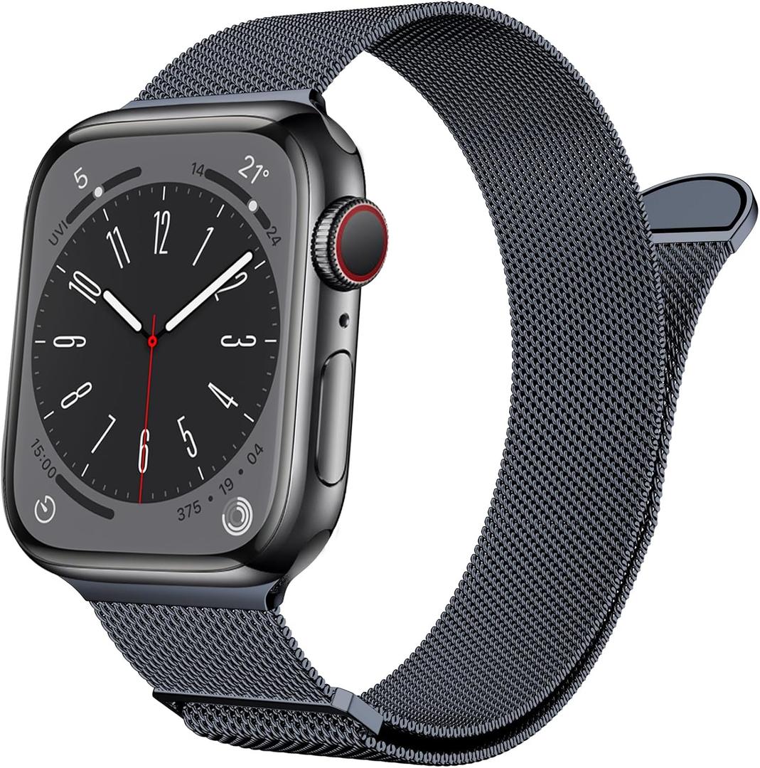 Marge Plus Compatible with Apple Watch Band Series 10, Ultra 2, SE, Ultra 9 8 7 6 5 4 Women and Men, Stainless Steel Mesh Loop Magnetic Clasp Replacement for iWatch Bands 38mm 40mm 41mm 42mm SpaceGrey