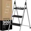 DIAMONDFORGE 3-Step Ladder Folding Step Stool with Anti-Slip Wide Pedal & Soft Handle, Heavy Duty Steel Construction, 900 lbs Capacity for Home & Office, Grey