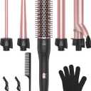 ANIEKIN 5 in 1 Curling Iron Set, Fast Heat Up Curling Wand from 3/8 to 1 1/4 Inch and a Thermal Brush Come with, Dual Voltage Hair Curler for Women All Hair Types and Travel Use, Gifts for Women (Rose Gold)