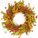 VioletEverGarden Fall Wreath for Front Door 20 Inch Autumn Wreaths Artificial Thanksgiving Wreath with Orange Yellow Sorghum Ear and Wildflower for Indoor Outdoor Harvest Festival Holiday Decorations