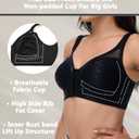 Posture Back Support Plus Size Front Closure Bra Wireless Full Coverage for Women (Black)