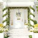 Rustic Round Wood Wreath for Front Door with Home Sign & Metal Hook, All Seasons Outdoor Wreath for Porch Wall Decor, Spring Summer Fall Holiday Decorations, Halloween Christmas Housewarming Gifts