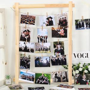 FYSUIMU Picture Collage Frames Board with Clips Natural Wooden Photo Display Wall Hanging Decor for Dorm Graduation Letter Postcard Greeting Card