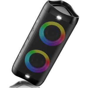 DONOW Portable Bluetooth Speaker with Lights, 30W Stereo Sound, Bass Boost, IPX5 Waterproof, 20H Playtime, Built-in Mic, Speakers Bluetooth Wireless for Home, Party, Outdoor, Travel(Black)