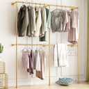 Industrial Pipe Clothing Rack Wall Mounted,Clothes Racks with Double Hanging Rods for Closet Storage(Gold)