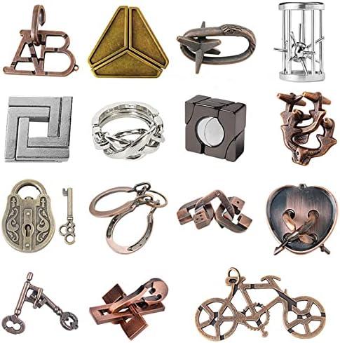 FantasyDay 15 Pcs Brain Teaser Puzzle,Metal Puzzle, Unlock Interlock IQ Test Game, Magic Trick Toy Gift for Kids and Adults