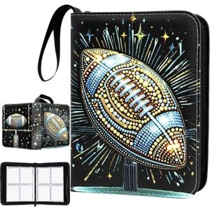 Football Card Binder - 400 Capacity 4-Pocket Trading Card Album, 3 Ring Card Holder Binder, Waterproof PU Leather, Zip Closure, Perfect Christmas Birthday Gift for Kids & Collectors