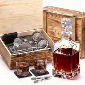Lion Head Whiskey Decanter Set by Luskeycor  Whiskey Gift Set - 24oz 750 ml with GlassesWhiskey Stones, Coasters and Tong  Whiskey Gifts for Men, Husband, Dad, BoyfriendChristmas