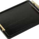 PEKER Wooden Serving Tray with Metal Handles, Black Decorative Coffee Table Tray for Breakfast in Bed, Ottoman & Home Dcor, Wooden Food Tray for Kitchen, Living Room & Dining Table