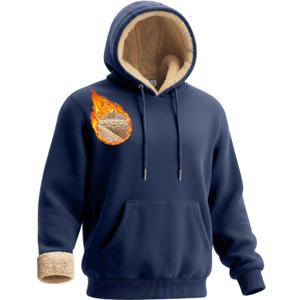Boladeci Men's Sherpa Lined Hoodie Sweatshirts Heavy Fleece Cotton for Winter Cold Weather (Medium, Navy)