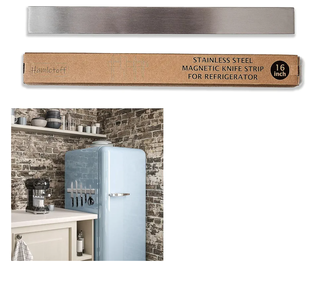 Premium Magnetic Knife Holder for Refrigerator – 16 Inch Professional Double Sided Magnetic Knife Strip for Fridge - Stainless Steel Magnetic Knife Holder for Wall Self Adhesive