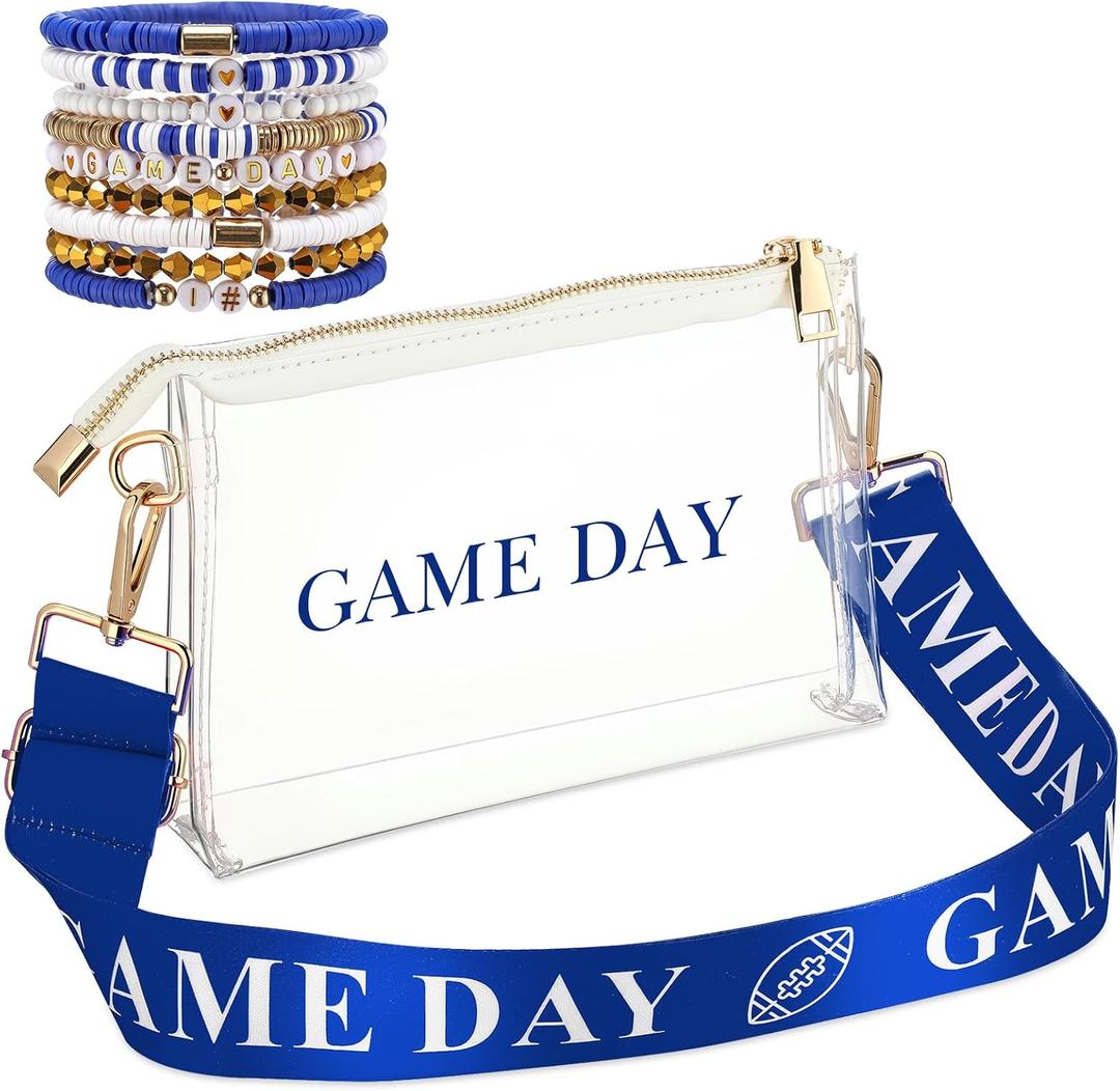 Tondiamo 10 Pcs Game Day Transparent Bag & Bracelet for Stadium Events Game Day Stadium Approved Football Accessories Outfits (Blue)