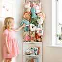 74.7" H Stuffed Animal Storage with 2-Tier Corner Bookshelf - Wall Mount Height Adjustable Plush Toy Organizer, Wooden Kids Bookshelf for Small Spaces Nursery Playroom Kids Room, White, Large
