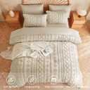 MR&HM Tufted Boho Comforter Set Queen, Linen Farmhouse Bedding Set, Bed in a Bag Set 7 Pieces with 1 Comforter, 2 Pillow Shams, 2 Pillowcases, 1 Flat Sheet, 1 Fitted Sheet for All Seasons