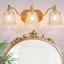 22" Gold Bathroom Light Fixture, 3 Light Brass Vintage Vanity Light, Antique Gold Finish with Crystal Glass Shade, Suit for Bathroom, Bedroom or Hallway