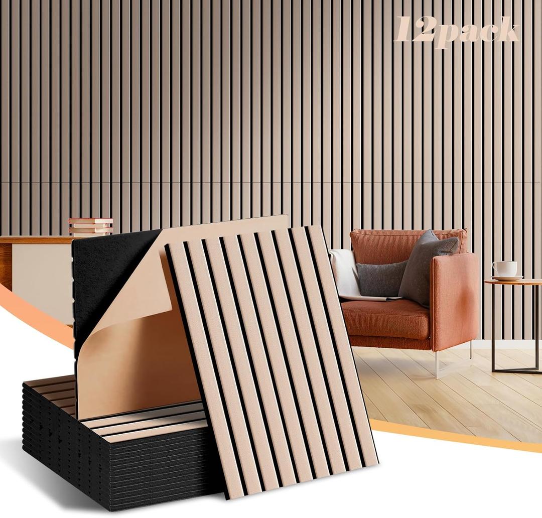 12 Pack Large Acoustical Wall Panels, Sound Proof Panels for Wall, 16 x 12 x 0.4 Inches Self-Adhesive Acoustical Soundproof Panels,Acoustic Treatment for Home Office Recording Studio Camel