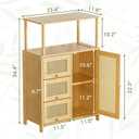 Sideboard Buffet Cabinet with Storage, Bamboo Storage Cabinets, Rattan Sideboard with Adjustable Shelf, Pantry Cupboard for Kitchen Living Room Entry Coffee Bar, Natural Color, Compact
